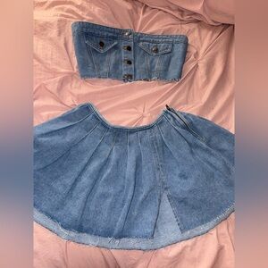 Fashion Nova Light Blue Denim Skirt Set